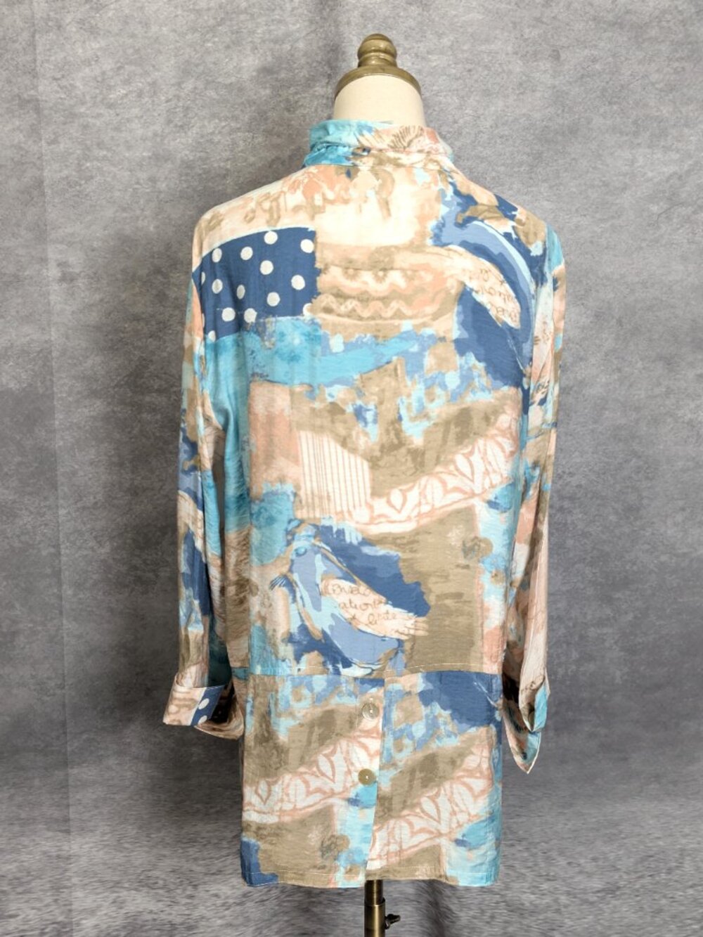 Multiples Wired Collar Tunic Size L Blue Abstract Button Front Shirt Artsy - Picture 6 of 7